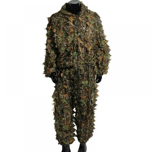 Upgraded Hunting Clothes for Men 3D Lifelike Super Lightweight Hooded Camouflage Clothing Jungle Woodland Hunting Ghillie Suit Silent Water Resistant Hunting Jacket and Pants