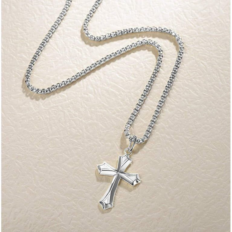 Fancime Gold Plated 925 Sterling Silver Edgy Gothic Cross Pendant Necklace  With Steel Box Long Chain for Men, 23.6-INCH