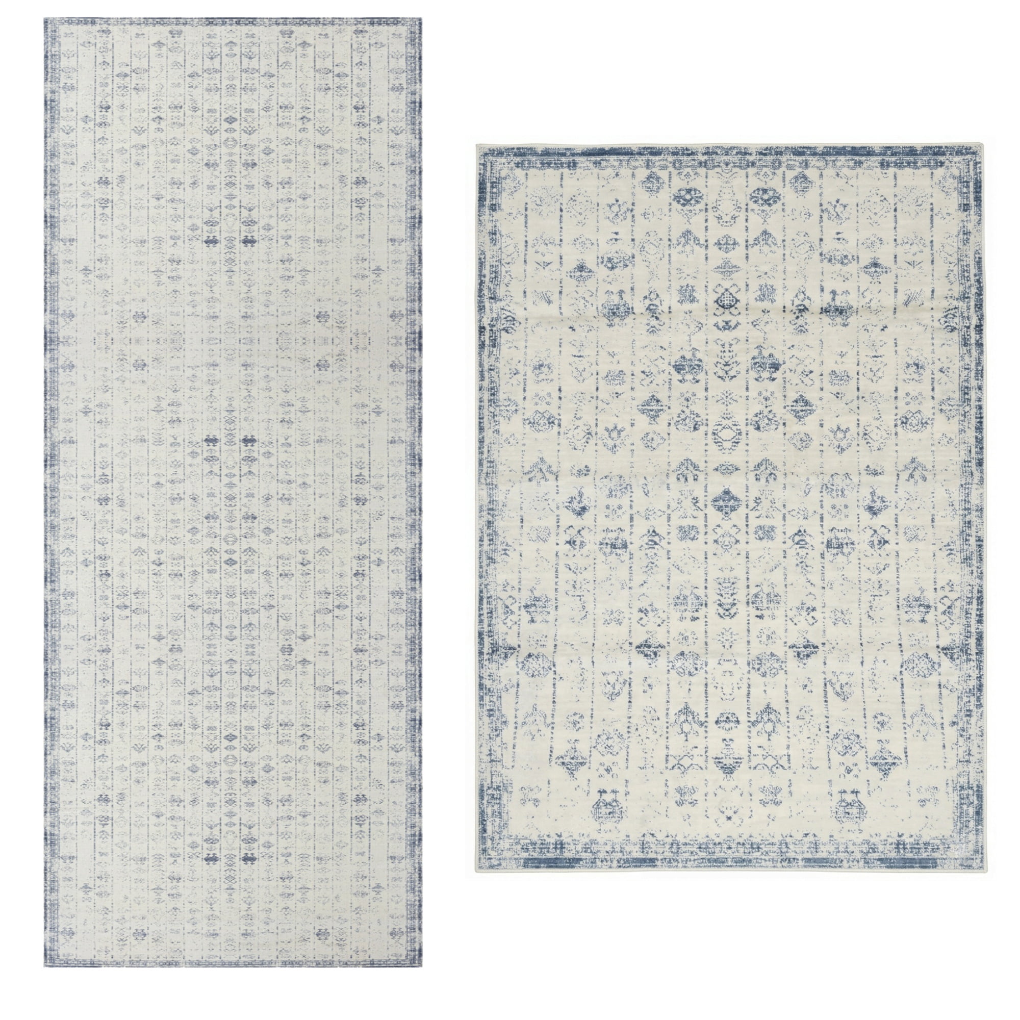 LR Home Brooke 2'8" x 3'10" Gray/Blue Gemoetric Waterproof Non-Slip Machine Washable Indoor Area Rug