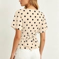 thumbnail image 6 of SSZMDLB Women Polka Dot T-Shirts Short Sleeve Round Neck Ruched Casual Slim Fit Summer Tops Fashion Tee Shirt Travel Outfits Workout Clothes, Khaki XL, 6 of 8