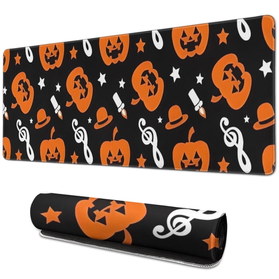 Long Mouse Pads for Desk,Musical Halloween Icons Pattern Desk Mats on Top Of Desks, Desk Mouse Pad Extra Large with 3mm Non-Slip Base and Stitched Edge for Gaming,Office,Work,Home 31.5x11.8in