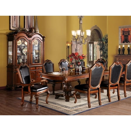 ACME Traditional 10-Piece Solid Wood Dining Table Set with 1 Dining Extendable Table 6 Side Chairs 2 Arm Chairs and 1 Hutch&Buffet (Cabinet) Set for 8 Persons
