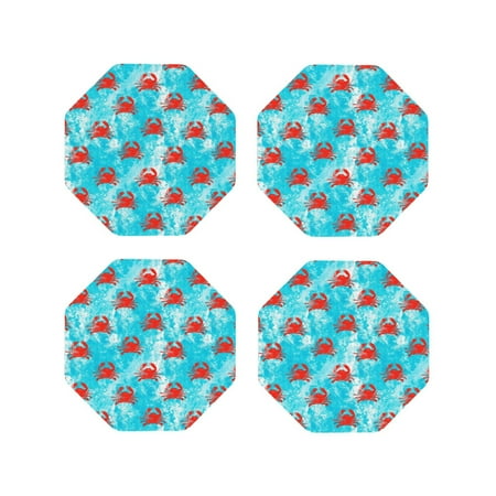 

KLL Drink Coasters Set Octagon of 4 PU Leather Absorbent Coasters Set Decorative Coffee Cup Coasters Housewarming Gift for Home Decor-Crab Swims In The Ocean