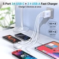thumbnail image 4 of Cargador TZBAY USB C Block 60 W, enchufe de pared de 5 puertos tipo C, 4 of 7