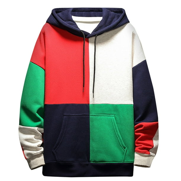 Sudaderas con capucha para hombre Sudadera con capucha de manga larga con bloqueo de color Pompotops oipoqjl16365