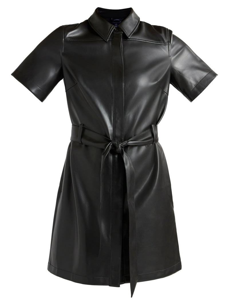 Scoop Women's Faux Leather Mini Shirt Dress with Button Front, Sizes XS-4X  - Walmart.com