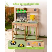 KFFKFF Outdoor Wooden Mud Kitchen for Kids, Backyard Play Kitchen with Stove, Sink, Water Tank, Gardening Tools, Cooking Utensils, Storage Box, and Accessories, Ideal for Home or Garden Play