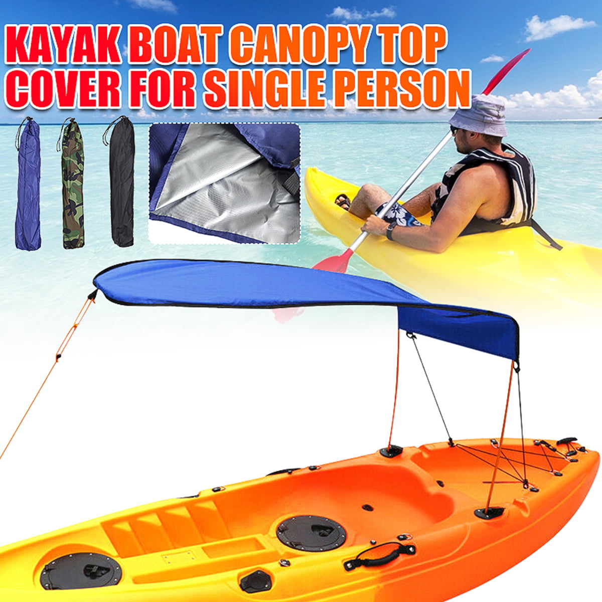 3 Person Kayak Sun Shade Canoe Fishing Awning Shelter Canopy Kit Boat Waterproof 