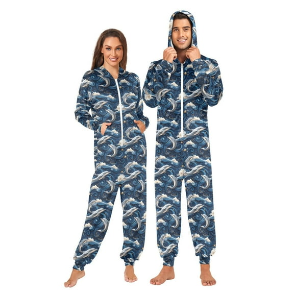 joogoo Dreamy Dolphins Unisex Adults Onesies Pajamas Jumpsuits L