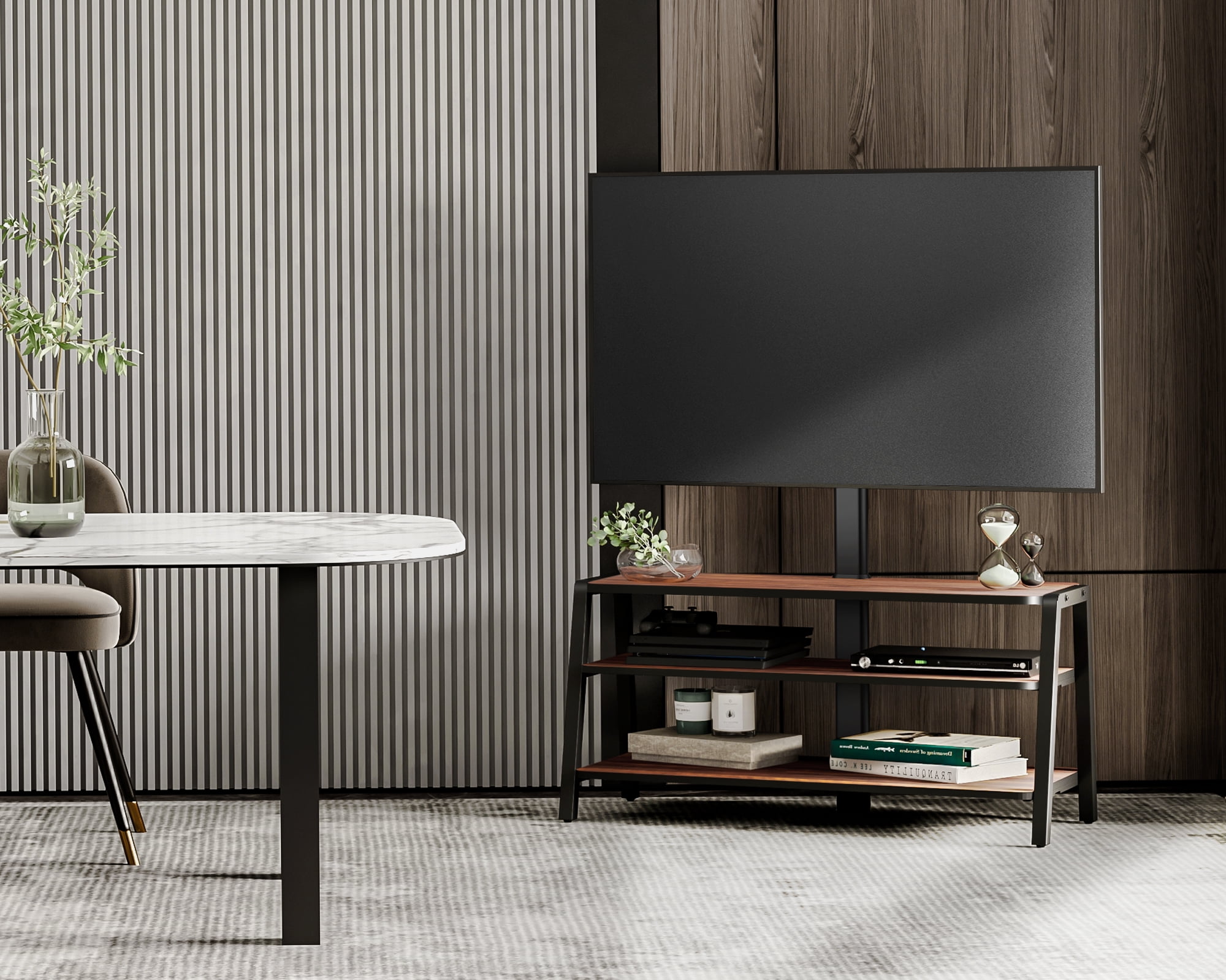 FITUEYES 3-Tiers Flat Panel TV Stand with Mount for TVs up to 70", Height Adjustable Bracket Stand Base