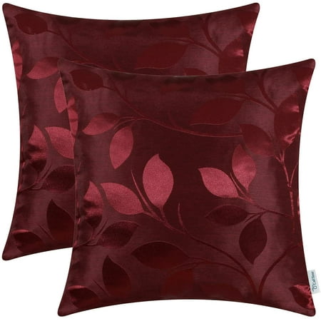 

Pack of 2 Throw Pillow Covers Cases for Couch Sofa Home Decor Shining & Dull Contrast Vibrant Growing Leaves 16x16 inches Burgundy