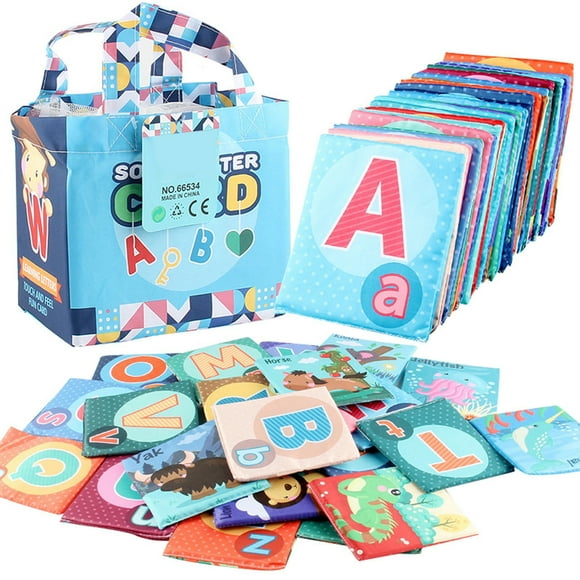 TIELUTT Ensemble de 26 Sacs de Rangement en Tissu pour Cartes Souples Bébé, Livre en Tissu Déchiré avec Lettres et Animaux, Jouet Éducatif pour la Petite Enfance, Changement Social, Horloges pour l'Éducation des Expatriés