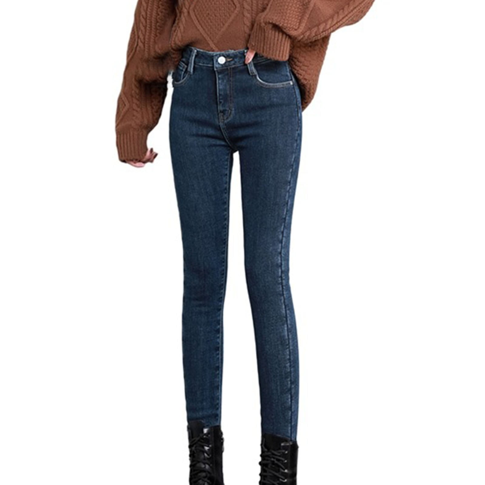 Prolriy Jeans Doublés en Polaire pour Femmes Jeggings en Denim