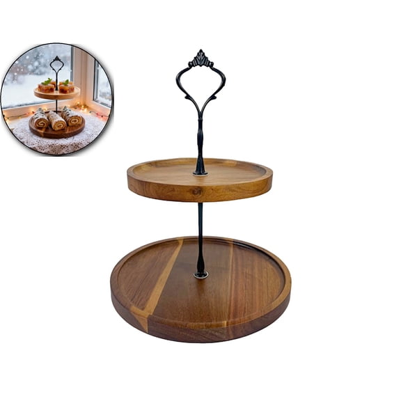 Cupcake Stand with Serving Tray and Metal Rod Rustic Wooden Tiered Cupcake Stand Decorative Tiered Tray Stand Display Dessert Holder for Home, Catering, Fruit and Sweets Display