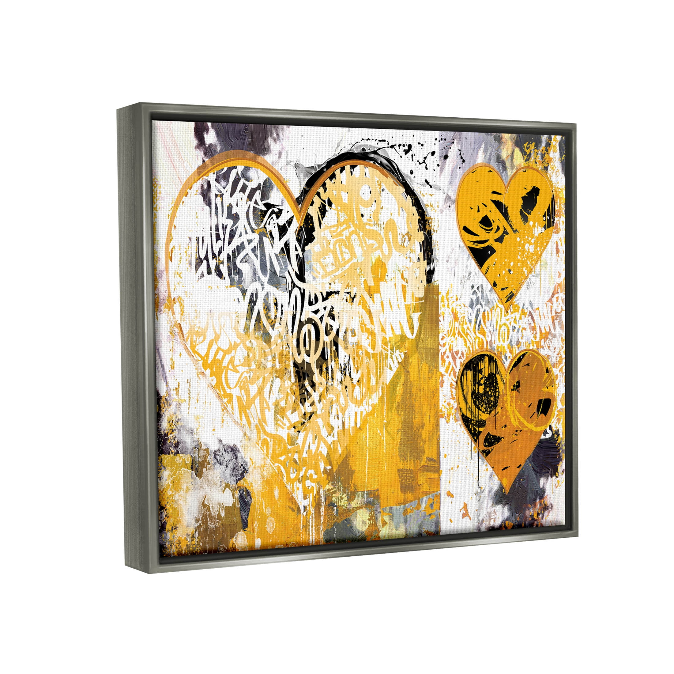 Stupell Industries Urban Paint Drip Graffiti Heart Shape Graphic Art Luster Gray Floating Framed Canvas Print Wall Art, Design by Porter Hastings