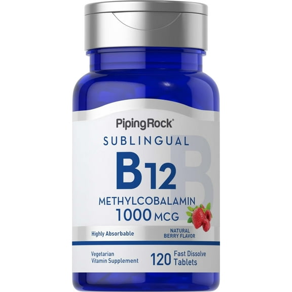 B12 Vitamin 1000 mcg | 120 Fast Dissolve Tablets for Men and Women | Methylcobalamin | by Piping Rock