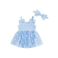 thumbnail image 2 of Aojekbee Newborn Girl Outfit, Flower Print Sleeveless Tulle Patchwork Romper Dress with Bow Hairband Summer Clothes, 2 of 10