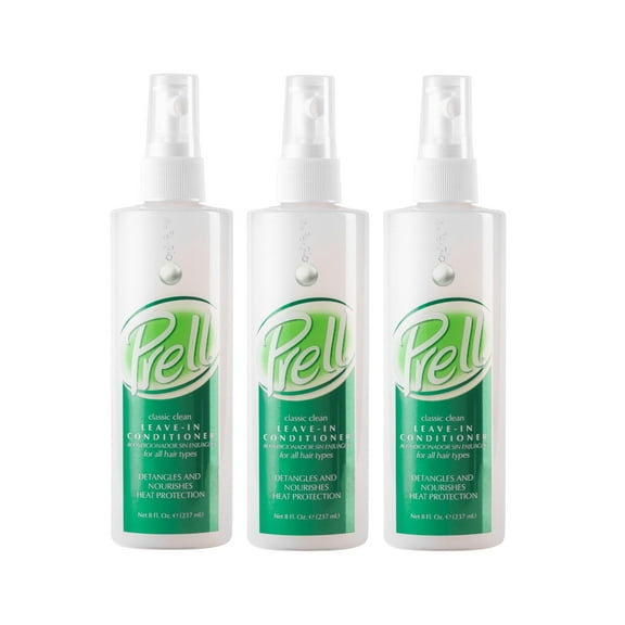 Prell Classic Clean Leave-in Conditioner, Detangles and Nourishes Heat Protection 8 fl. oz for All hair Types. - 3 Pack