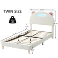 thumbnail image 2 of Jojoka Twin Size Bed Frame with LED Lights, Velvet Upholstered Platform with Cute Panda Headboard & Wooden Slats Support, Noise-Free, No Box Spring Needed, Easy Assembly, For Boys and Girls, Beige, 2 of 6
