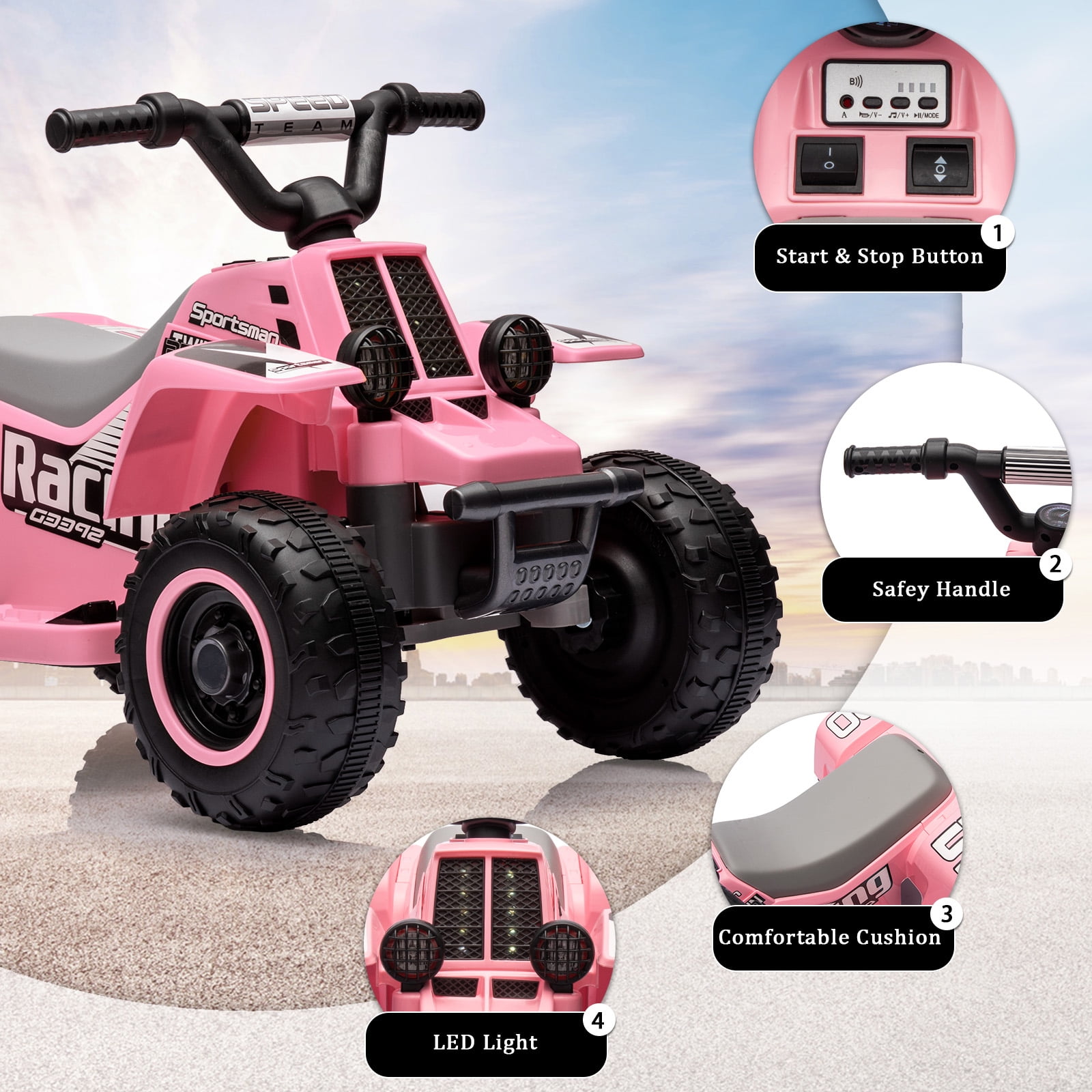 Roromall 6V Kids ATV 4-Wheeler Ride On Car, Electric Motorized Quad Battery Powered Vehicle with Forward/Reverse Switch for 3+ Years Old