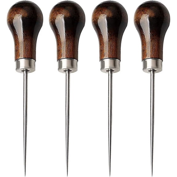4 Pack Awl, Gourd Shape Awl Tailors Awl Wood Handle Scratch Awl Sewing Awl Tool for Leather