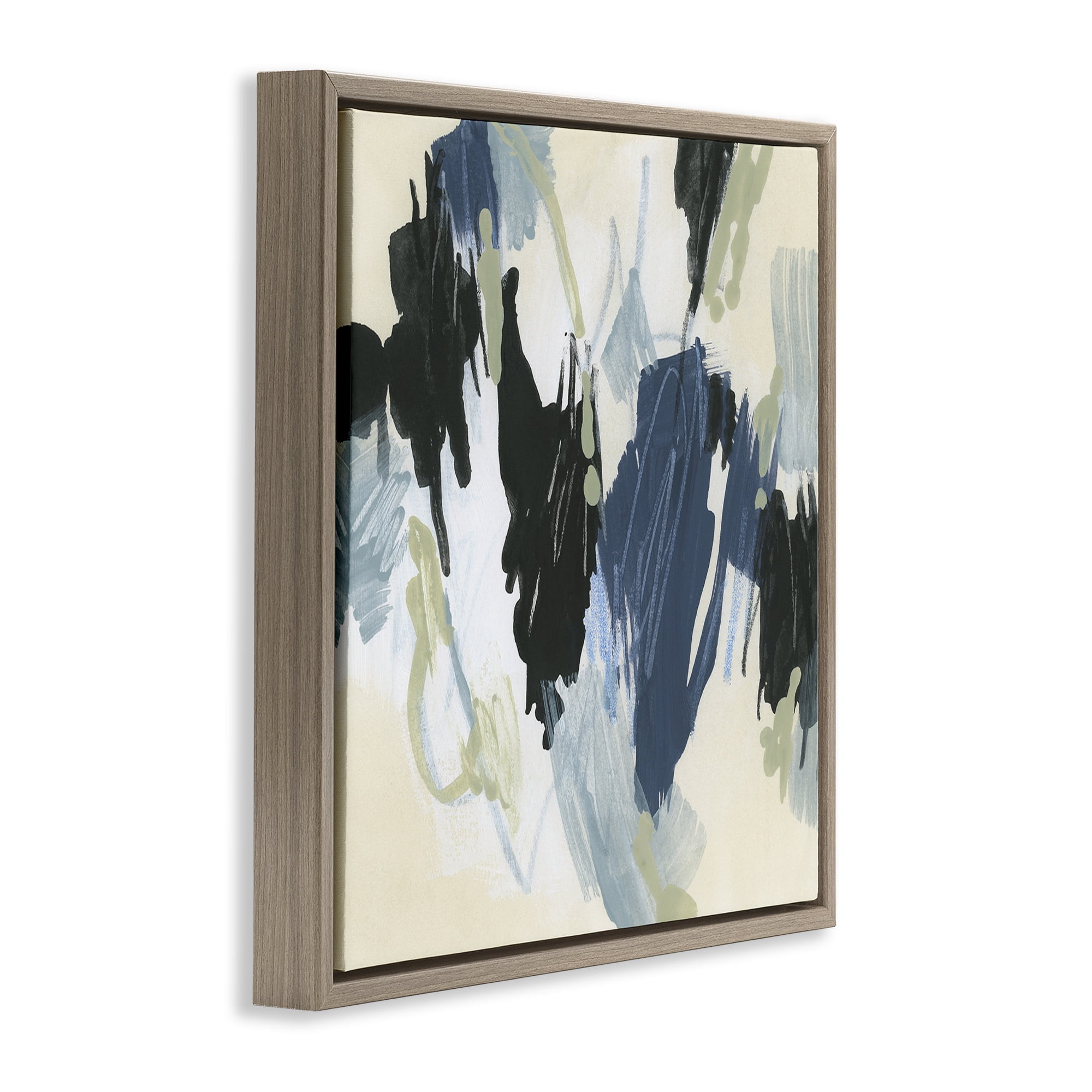 Stupell Industries Blue & Neutral Abstraction Abstract Painting Brown Floater Framed Canvas Art Print Wall Art, 18 x 18