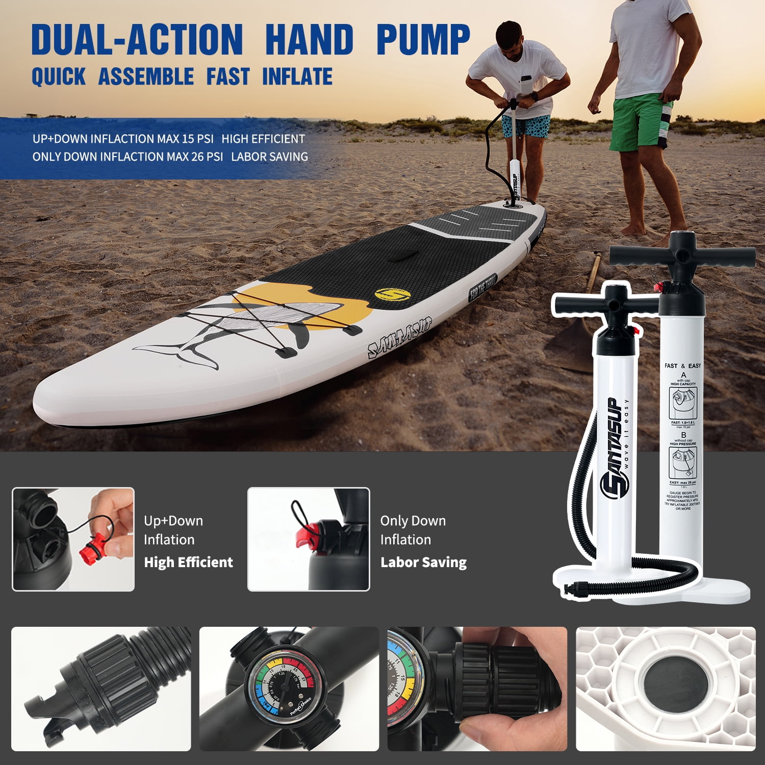 Santasup Stand Up Paddle Board Black Whale Inflatable Paddle Board for Adults, 10ft Yoga Blow Up Board, Sup Board with Accessories, Non-Slip Deck, Travel Backpack Wide Stance