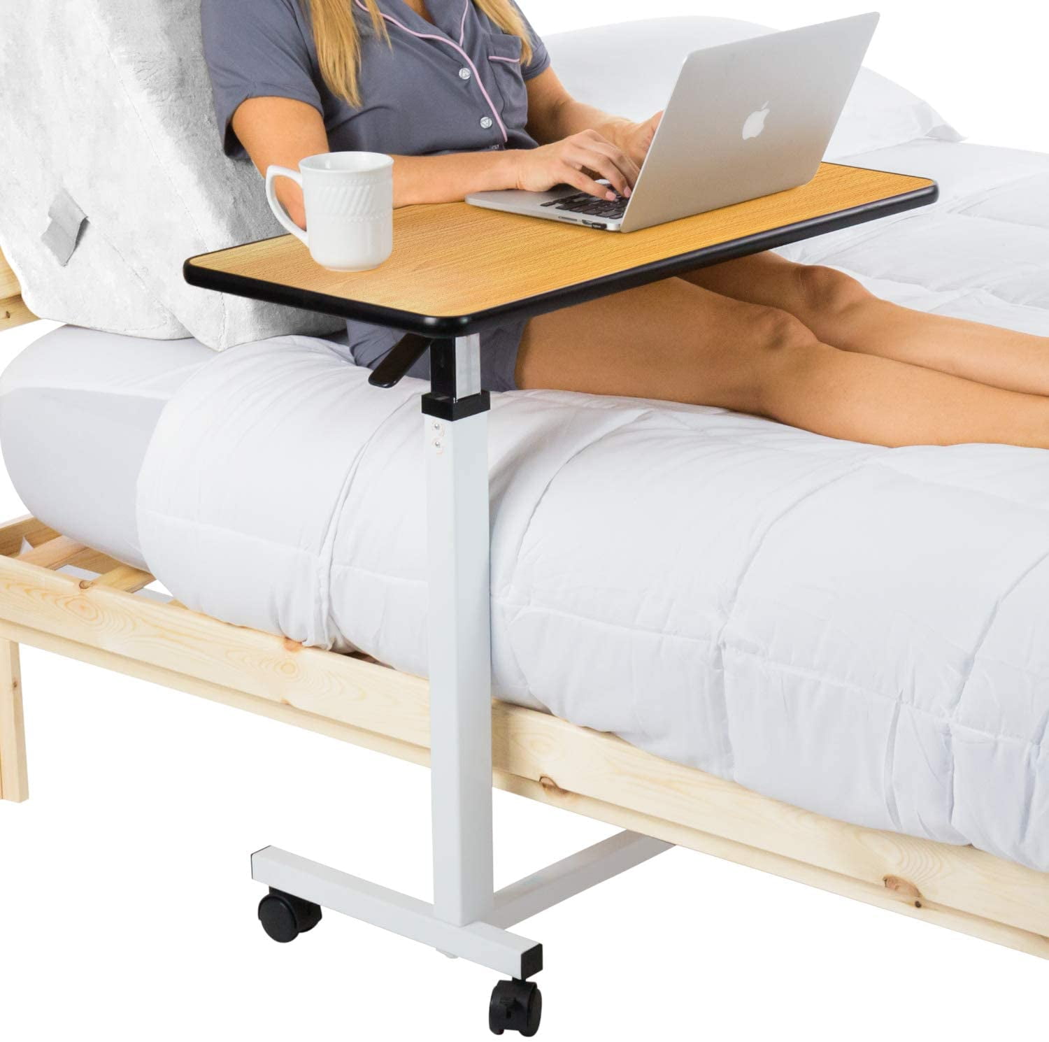 Vive Overbed Table (XL) - Hospital Bed Table - Swivel Wheel Rolling Tray - Adjustable Over Bedside Home Desk - Laptop, Reading, Eating Breakfast Cart Stand - Bedridden, Elderly, Senior Patient Aid - Walmart.com