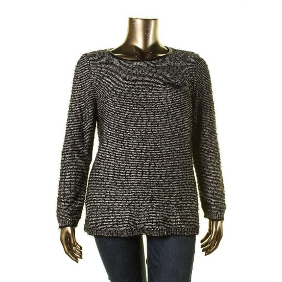 Calvin Klein Womens Faux Leather Trim Crew Neck Pullover Sweater