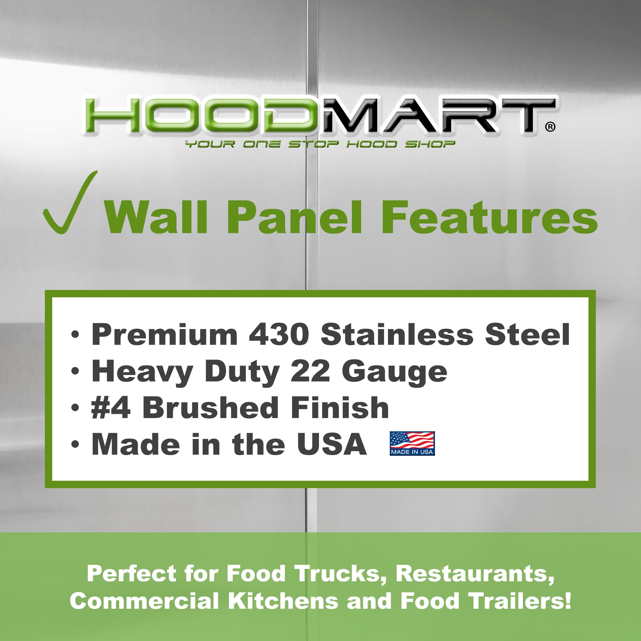 HOODMART 48” x 84” Metal Wall Panels, Set of 7 - High Quality Stainless Steel Sheet with Seams & End Caps, Back Splash Guard for Food Trucks, Restaurants, and Trailers