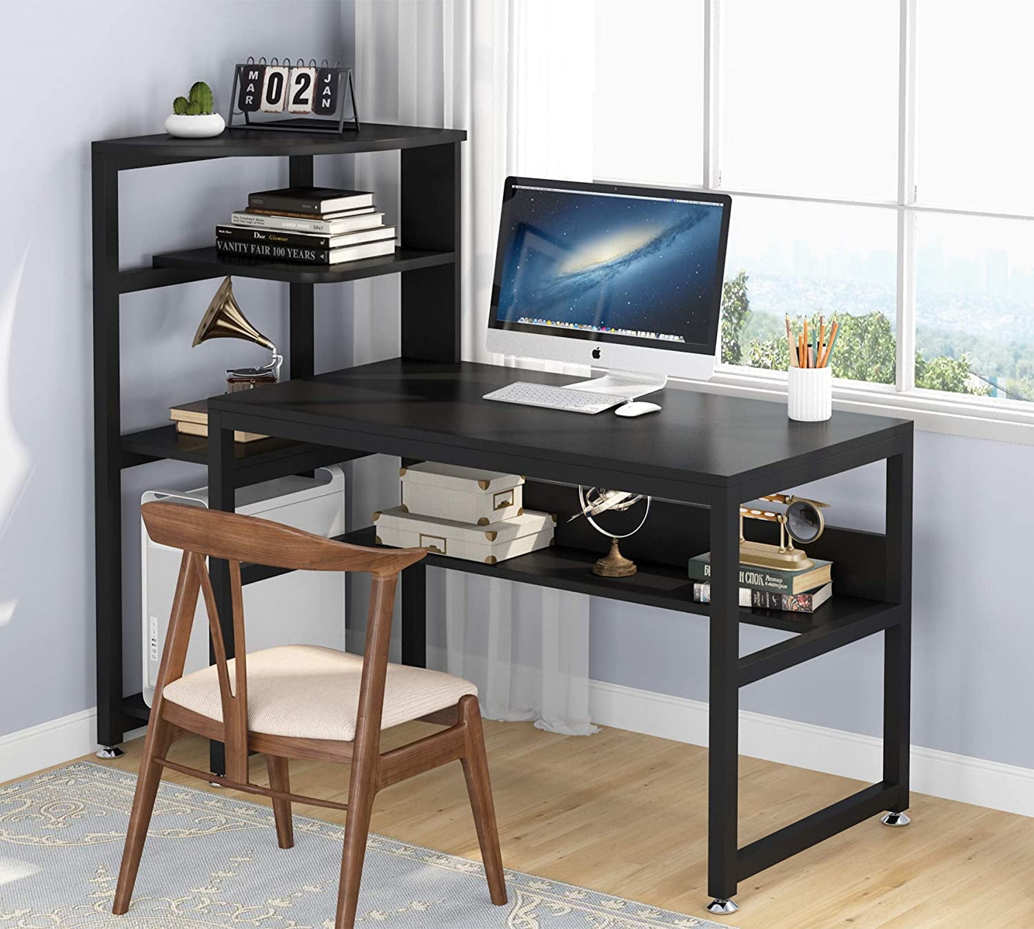 Tribesigns Computer Desk with 4 Tiers Shelves and Hutch, Modern 58 Inch