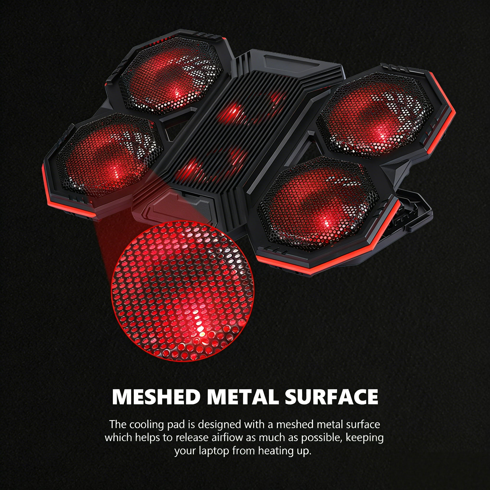 Marvo 6-Fan Laptop Cooling Pad, 6-Speed Fan Settings, 6-Level RGB Lighting, Dual USB Hub, Phone Stand for 9-17.3 Inch Laptops