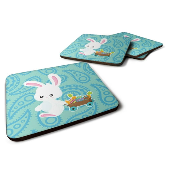 Easter Rabbit Paisley Blue Foam Coaster Set of 4
