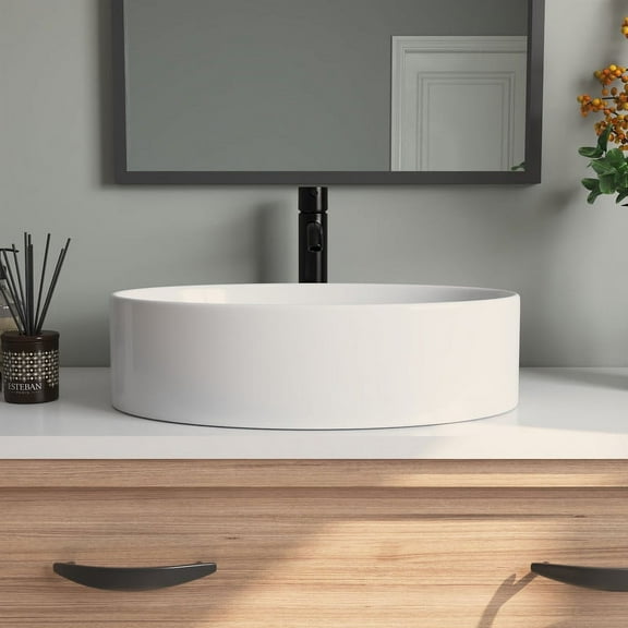 DeerValley 14" White Ceramic Oval Vessel Sink for Bathroom,Kitchen,DV-1V0049