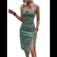 thumbnail image 3 of Vestido Midi Floral de Verano para Mujer con Tirantes Finos y Abertura en el Muslo Verde S, 3 of 8