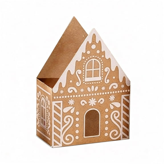 Dusknt Gingerbread House Gift Basket (Paper), Christmas Candy House Christmas Box Small Paperboard Container for Xmas Holiday Cookie Snack Packaging