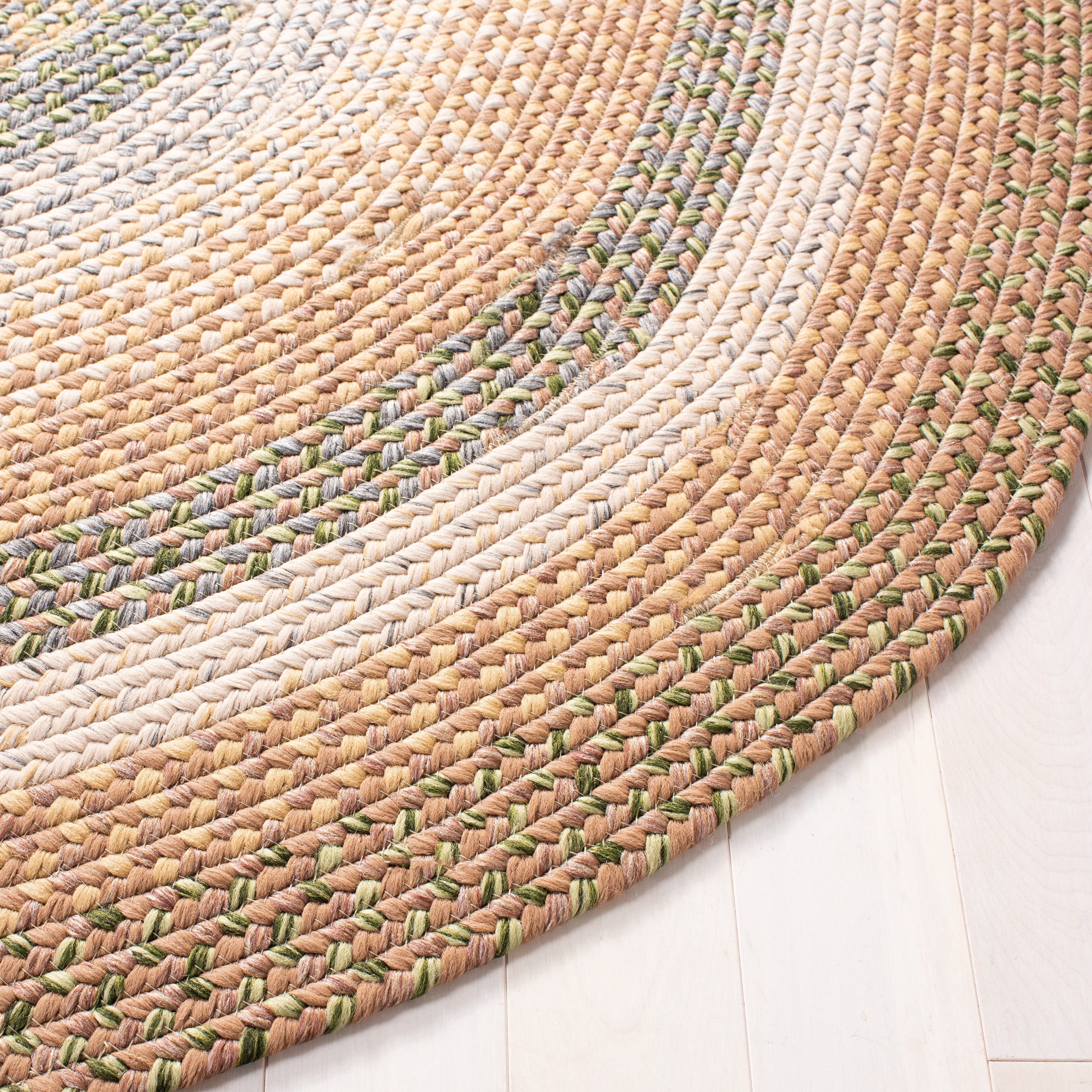 SAFAVIEH Braided Marco Bordered Machine Washable Reversible Area Rug, Tan/Multi, 3' x 5' Oval