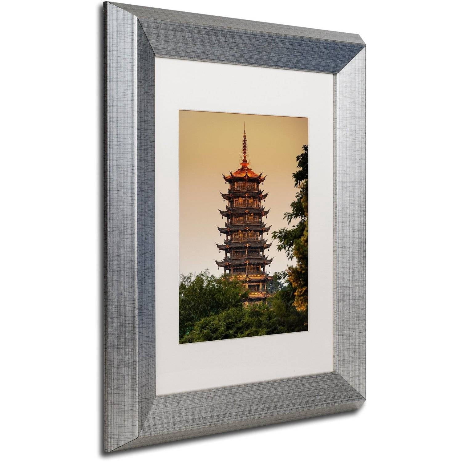 Trademark Fine Art "Light Pagoda" Canvas Art by Philippe Hugonnard, White Matte, Silver Frame