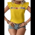 thumbnail image 1 of Blusa de Verano con Bordado Floral para Mujer, Cuello Redondo, Corta Amarillo L, 1 of 10