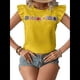 thumbnail image 1 of Blusa de Verano con Bordado Floral para Mujer, Cuello Redondo, Corta Amarillo M, 1 of 10