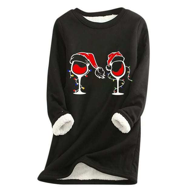 Offre du Jour! Aqestyerly Hauts de Noël pour Femmes Liquidation Mode Féminine Impression de Noël Manches Régulières Hiver Ample Vacances Décontracté Col Rond Chemise Hauts
