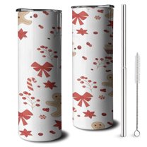 20oz Red Christmas Gingerbread Man Pattern Skinny Tumblers Stainless Steel Tumbler with Lid and Straw,Vacuum Insulated Double Wall Travel Tumbler Cups with Cleaning Brush for Coffee,Tea