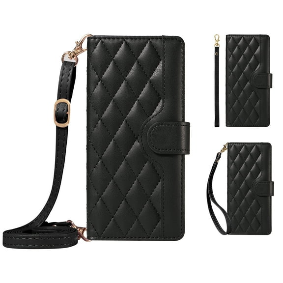 Wallet Case for Samsung Galaxy Z Fold 6 with Detachable Wrist Strap & Shoulder Strap, Card Slots Folio Purse Luxury PU Leather Stand Accessories Cell Phone Cover for Z Fold 6 Women Men, Black