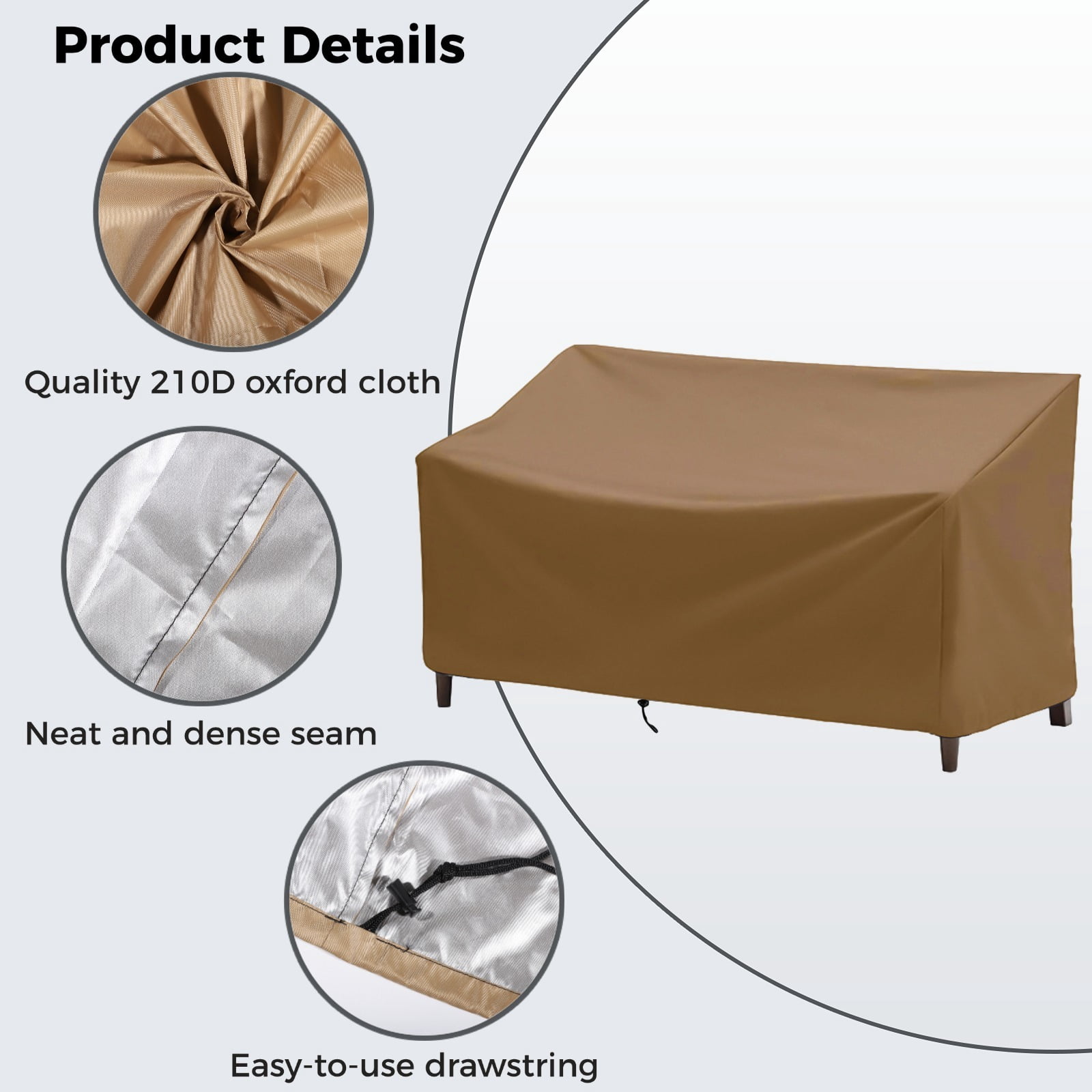 Outdoor Bench Cover, Waterproof Outdoor Patio Furniture Cover for 4-seater Bench, Heavy-duty Oxford Cloth Garden Sofa Chair Cover