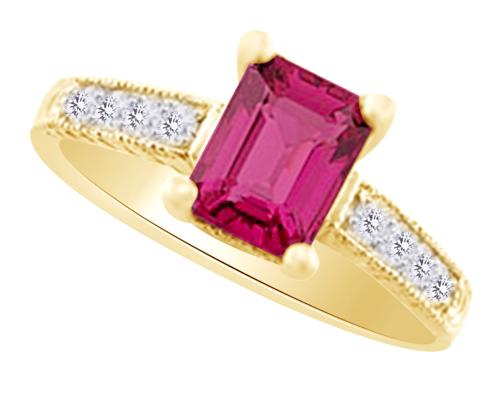 (1.75 cttw) Simulated Pink Sapphire & White Natural Diamond Vintage Engagement Wedding Ring In 14k Yellow Gold With Ring... by Jewel Zone US