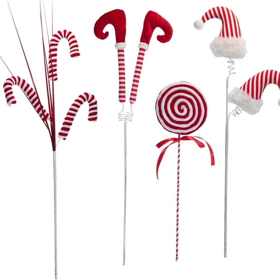 Clode Christmas Decorations 4 Pcs Christmas Tree Picks 26 Inch Red and White Christmas Ornaments for Christmas Tree Topper Filler Big Large Ornaments Xmas Decorations Outdoor Event Tent