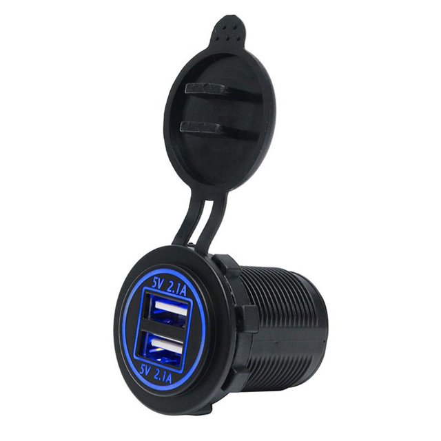 Cargador de coche USB dual 5V 2.1A / 2.1A Adaptador de corriente de coche de vehículo de motocicleta LED DC12V-24V Guardurnaity DZ4574-01B
