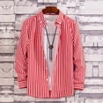 thumbnail image 2 of Arlun Long Sleeve Dress Shirts Casual Business Casual Vertical Striped Printed Button down Slim Fit Shirt Soft Comfortable Lightweight Stylish Blouse Tops with Pockets Red M, 2 of 3