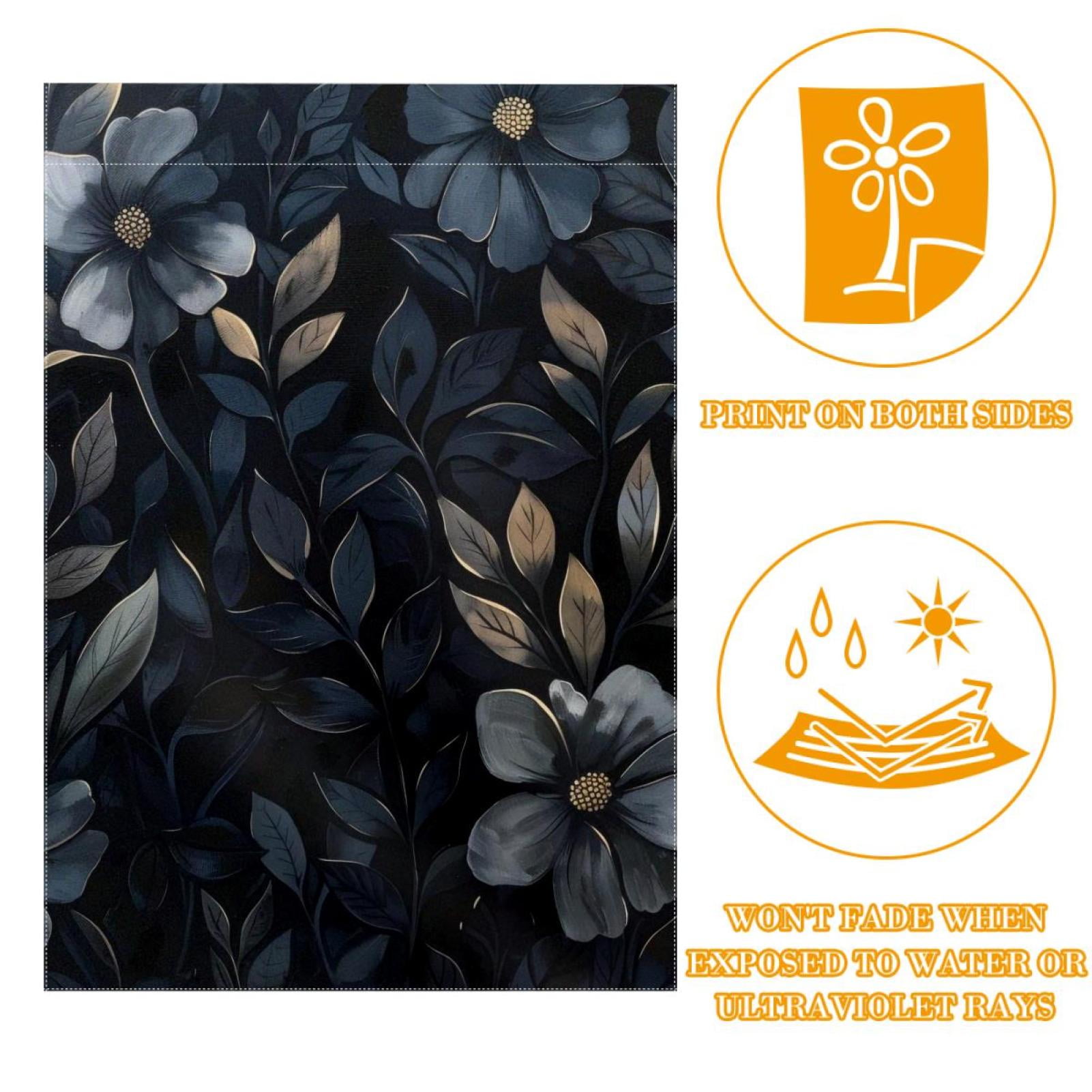 Black Floral Leaves Double Sided Garden Flag Decorative Weather Resistant Yard Flag, Large DIY Vertical Flag for Farmhouse Patio Lawn, 28x40 Inch
