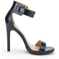 thumbnail image 2 of BURUDANI Women's Ankle Strap Open Toe Stilettos High Heel Sandals Party Dress Navy/Pat Size 5, 2 of 4
